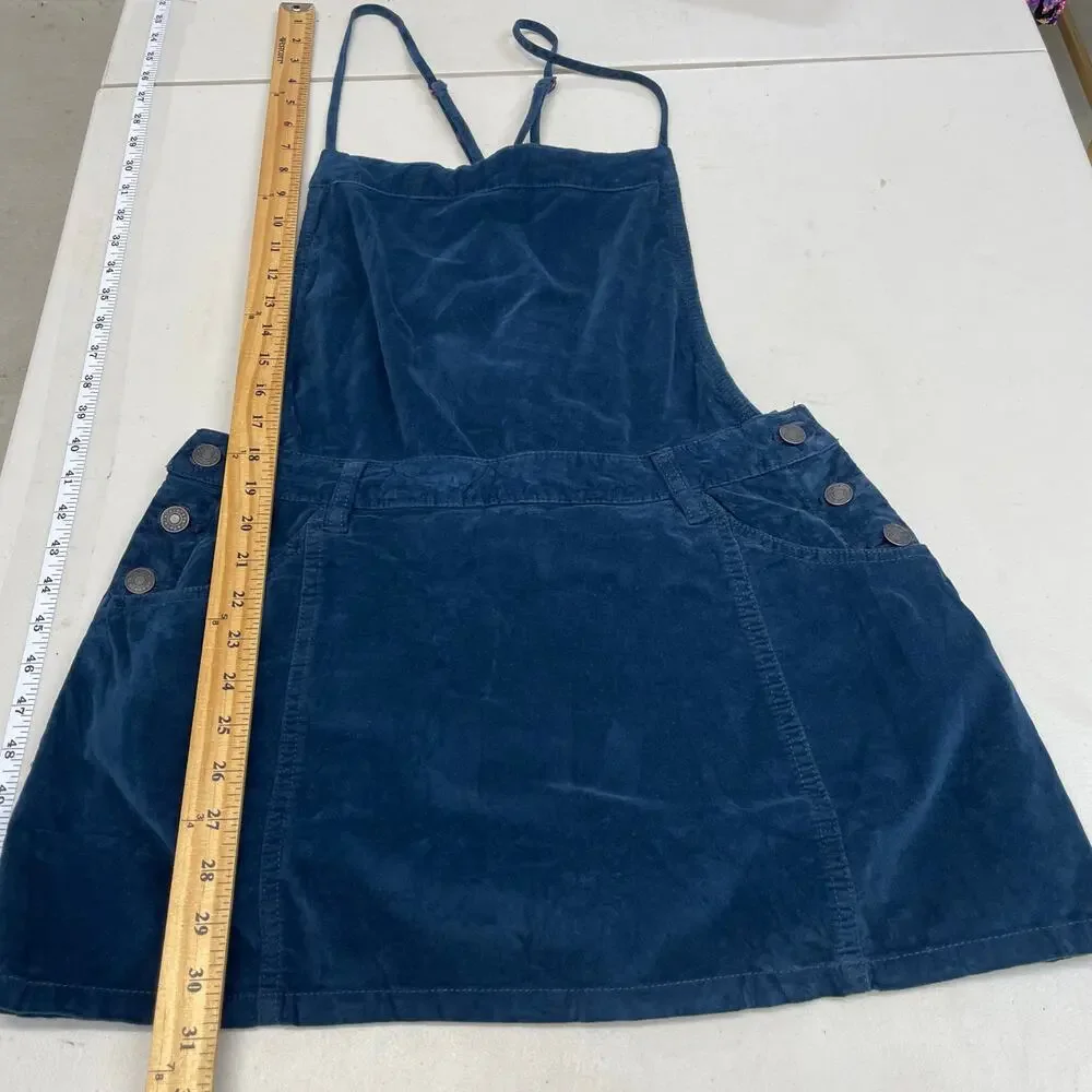 FP Free People Teal Blue Velvet Overall Mini Dress Skirtall Women's size 2